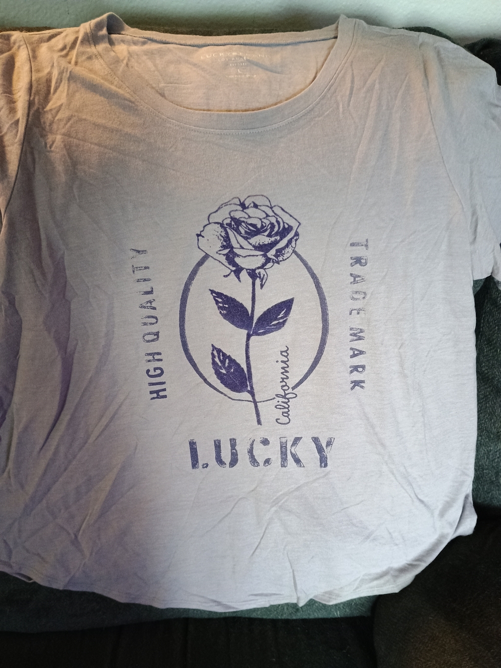 Lucky Brand Women’s Large Rose Graphic T Shirt California Gray Scoop Neck Tee